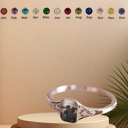 Personalized Upload Photo & Birthstone Ring