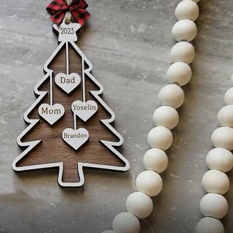 Personalized Family Christmas Tree Ornament 2025 Custom Holiday Wooden Ornament