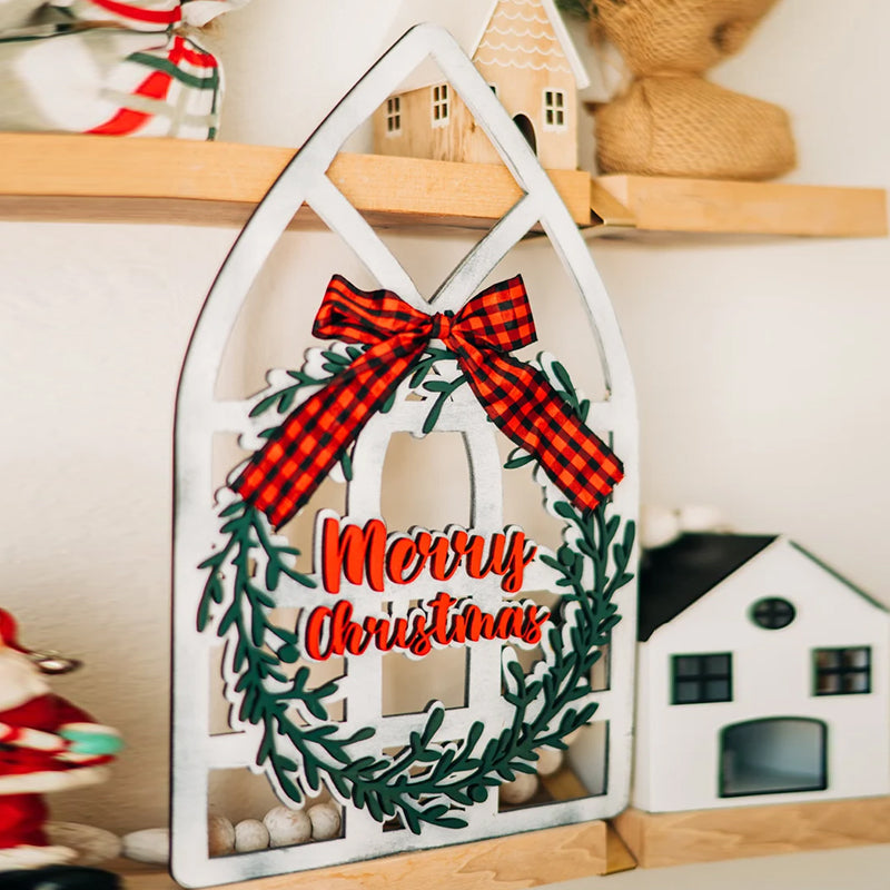 Window Frame Wall Decor, Cathedral Windows, Holiday Wreath, Farmhouse Christmas