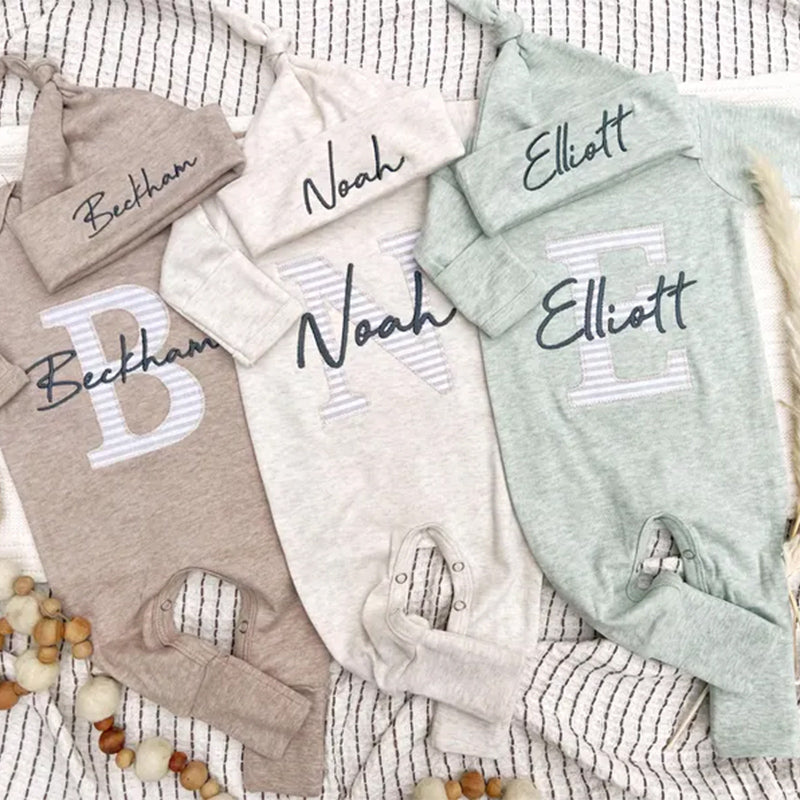 Custom coming home outfit for baby boy, personalized baby footie