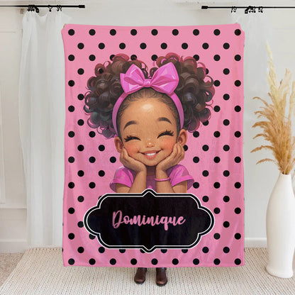 Personalized Polka Dots Cute Cartoon Little Girl Soft Throw Blanket
