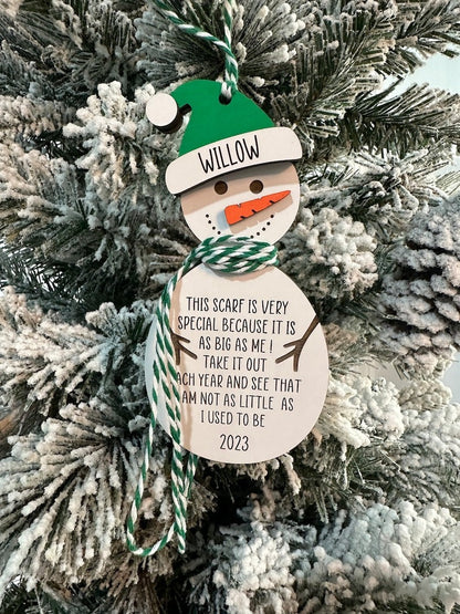 Personalized Snowman Height Ornament Keepsake
