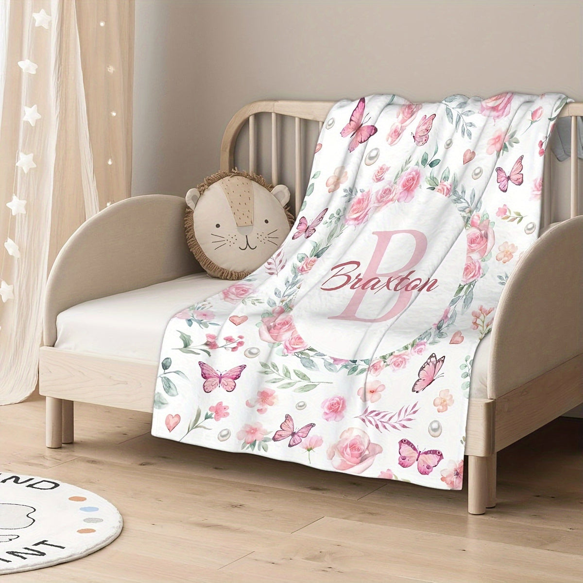 Personalized Butterfly and Floral Print Blanket