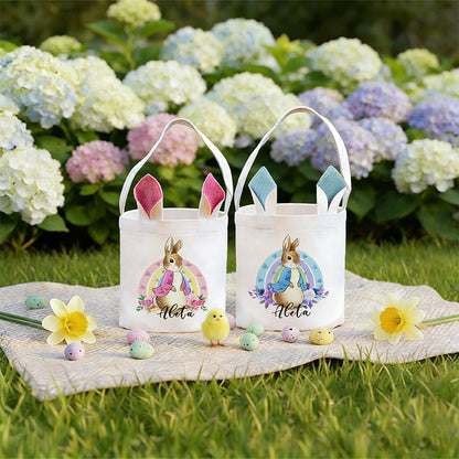 Personalized Easter Bunny Gift Bags - Custom Name White  Tote Bags