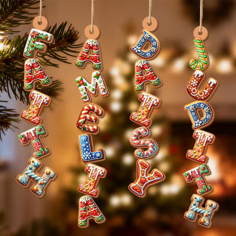 Custom Gingerbread Alphabet Ornament, Kids Name Ornament