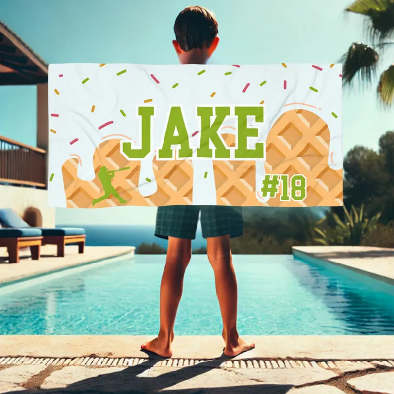 Custom Ice Cream Drip Baseball Beach Towel