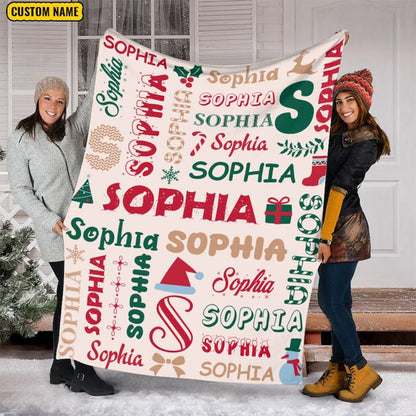Personalized Name Christmas Blanket, Custom Name Baby Blanket