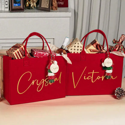 Custom Christmas Gift Bag & Charm,Holiday Gift Bags with Name
