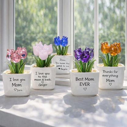 Personalized Glass Everlasting Tulips, Glass Flower Pot, Handmade Gift for Mom