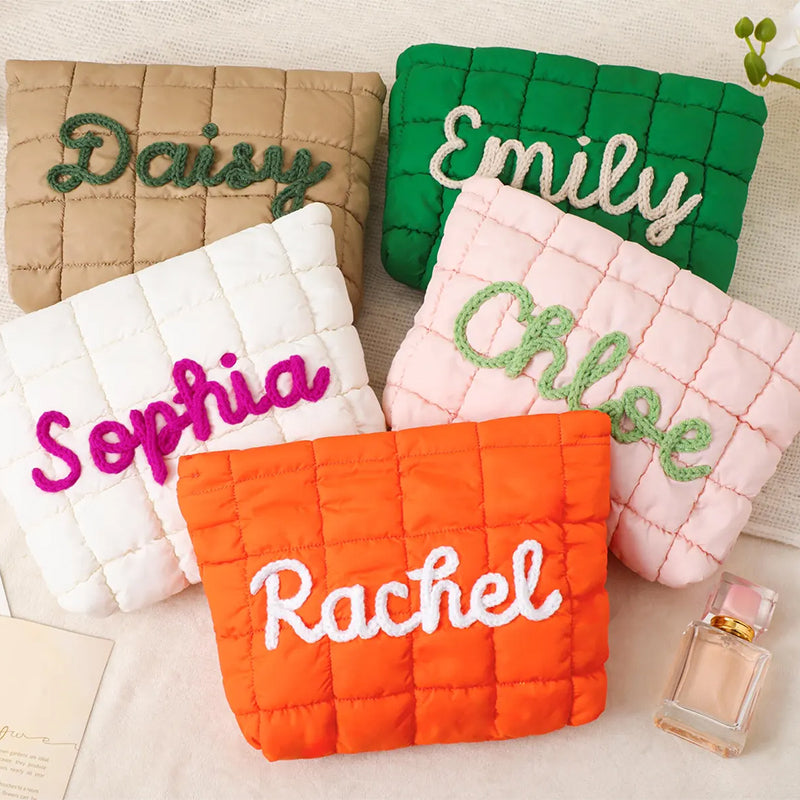 Personalized Quilted Nylon Makeup Bag,Custom Quilted Zipper Pouch