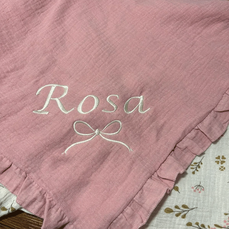 Personalized Muslin Baby Blanket with Name, Custom Embroidered Baby Swaddle