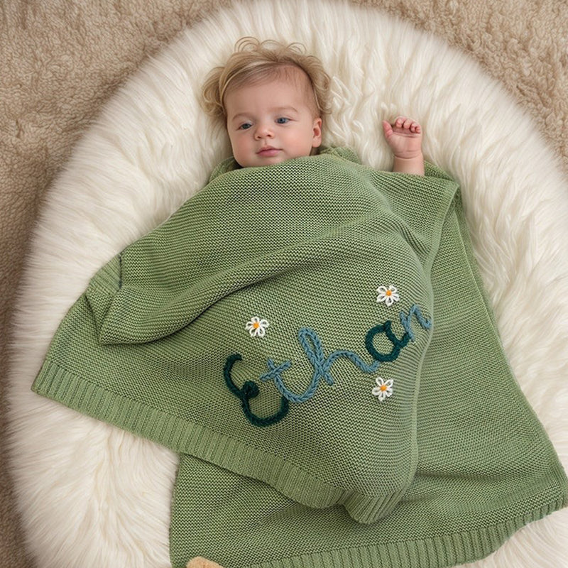Custom Baby Name Blanket,Personalized Hand Embroidered Baby Blanket