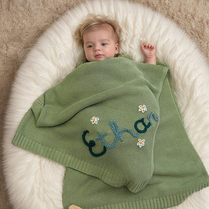 Custom Baby Name Blanket,Personalized Hand Embroidered Baby Blanket