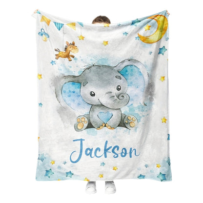 Personalized Digital Printing Flannel Fleece Blanket, Elephant Element