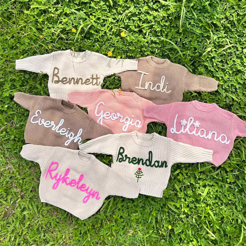 Custom Name Baby Sweaters | Personalized Hand Embroidered Name Baby Sweaters