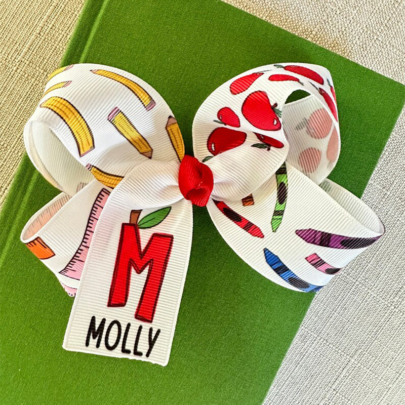 Monogrammed Back to School Hair Bow, First Day of Kindergarten