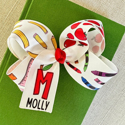 Monogrammed Back to School Hair Bow, First Day of Kindergarten
