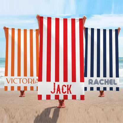 Striped Personalized Name Beach Towels, Custom Name Beach Towel