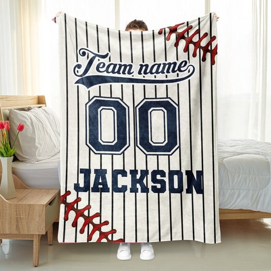 Personalized Baseball Blanket - Custom Name, Number