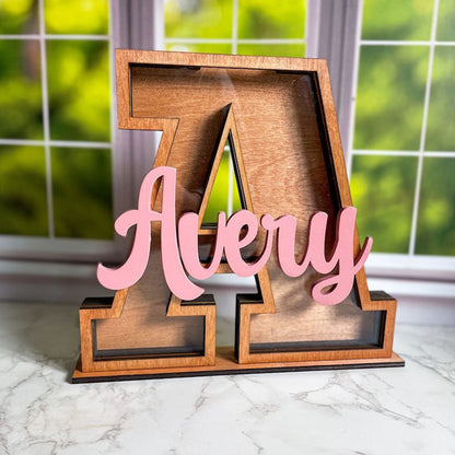 Personalized Letter Piggy Bank: Wooden Initial Coin Bank