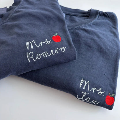 Personalized Teacher Crewneck Sweatshirt | Teacher Name and Apple Zip Popover
