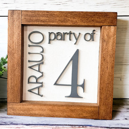 Party of 3 Sign, 3D Number Sign, Last Name Sign, Custom Family Name Sign