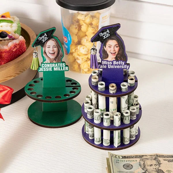 Personalized Graduation Cap Photo Wooden Cake Money Holder