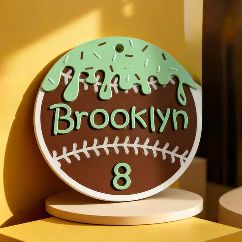 Personalized Baseball Home Plate Ice Cream Drip Keychain