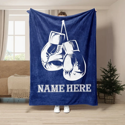 Customizable Boxing Gloves Design Throw Blanket, Personalized Name Gift