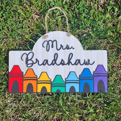 Personalized Teacher Crayon Door or Wall Sign, Classroom Sign, 3D