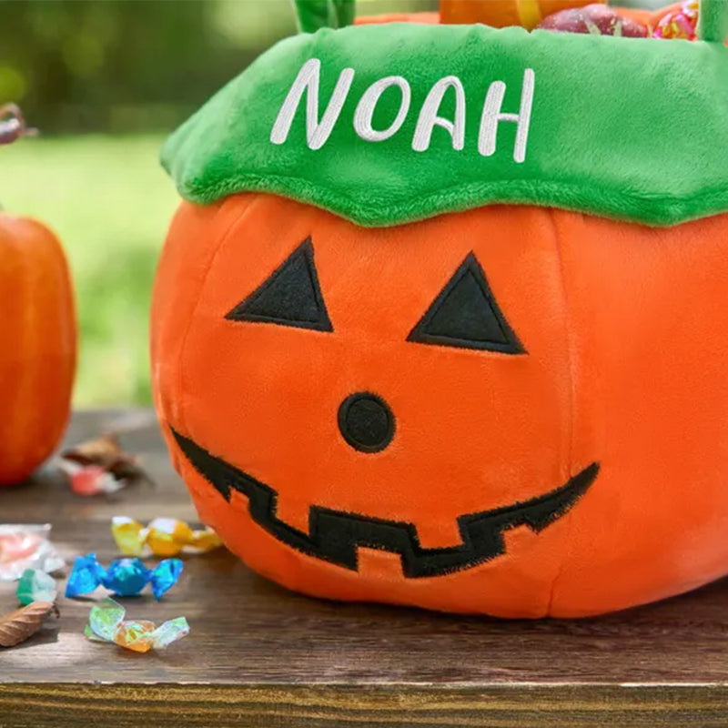 Personalized Halloween Basket - Custom Pumpkin Bucket with Name