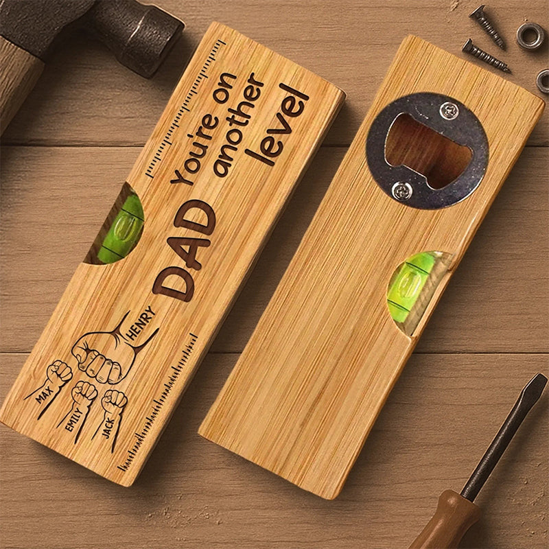 Family Personalized Custom Engraved Wooden Spirit Level Bottle Opener