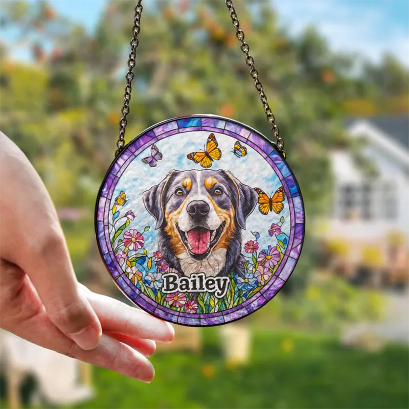 Custom Pet Portrait Stained Glass Suncatcher, Stained Glass Dog Memorial
