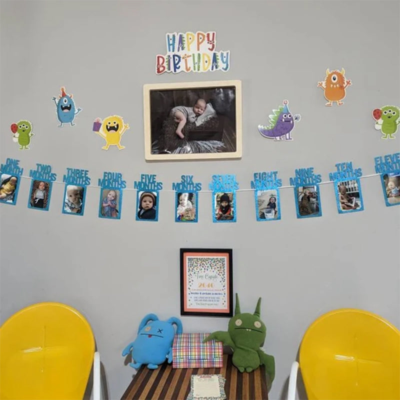 PartyHooman 1st Birthday Photo Banner in for Baby from Newborn to 12 Months