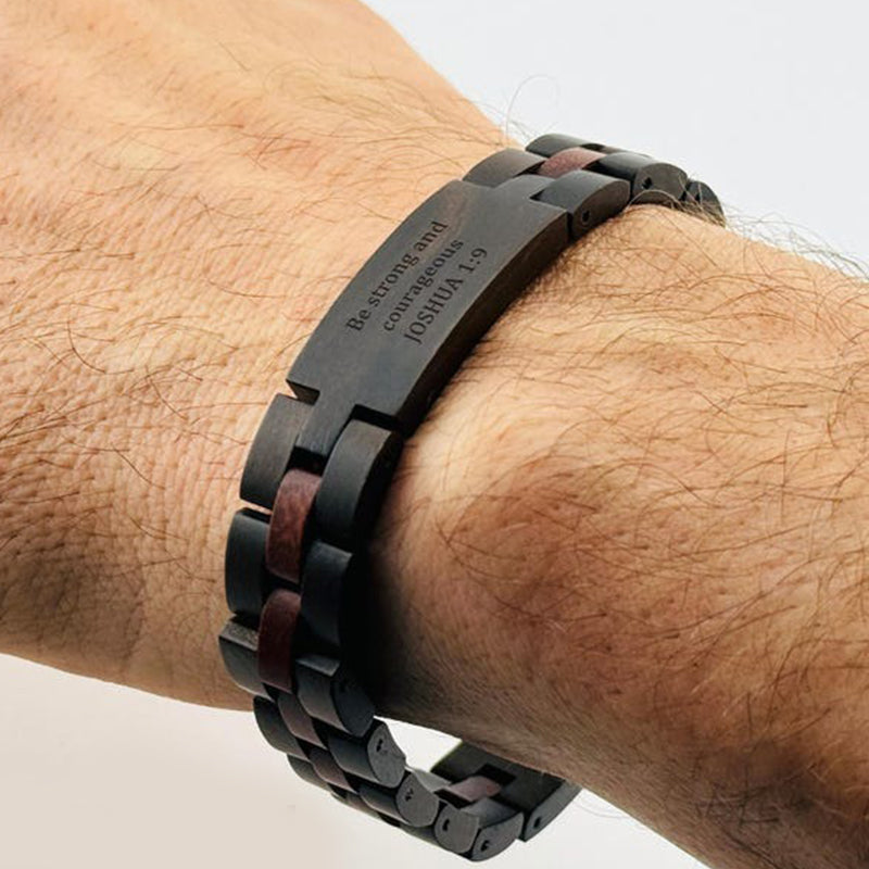Engraved Wooden Men's Link Bracelet, Custom Wrist Band for Men