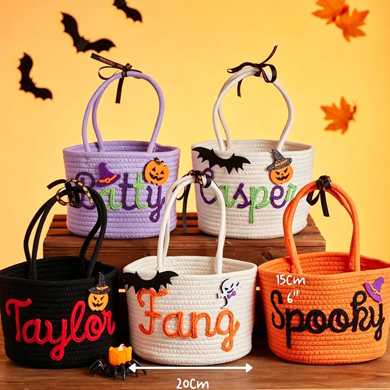 Custom Halloween Treat Bag with Name – Trick or Treat Basket, Personalized Candy Tote