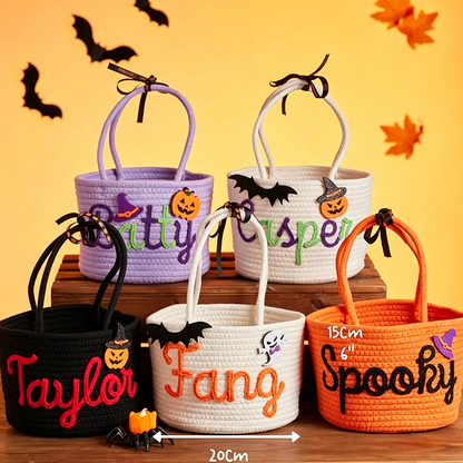 Custom Halloween Treat Bag with Name – Trick or Treat Basket, Personalized Candy Tote