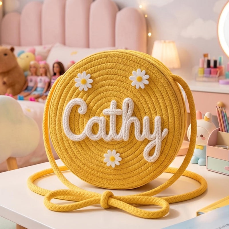 Personalized Kids Crossbody Bag, Custom Woven Daisy Purse, Flower Girl Gift, Toddler Girl Purse