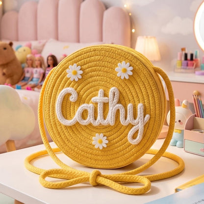 Personalized Kids Crossbody Bag, Custom Woven Daisy Purse, Flower Girl Gift, Toddler Girl Purse
