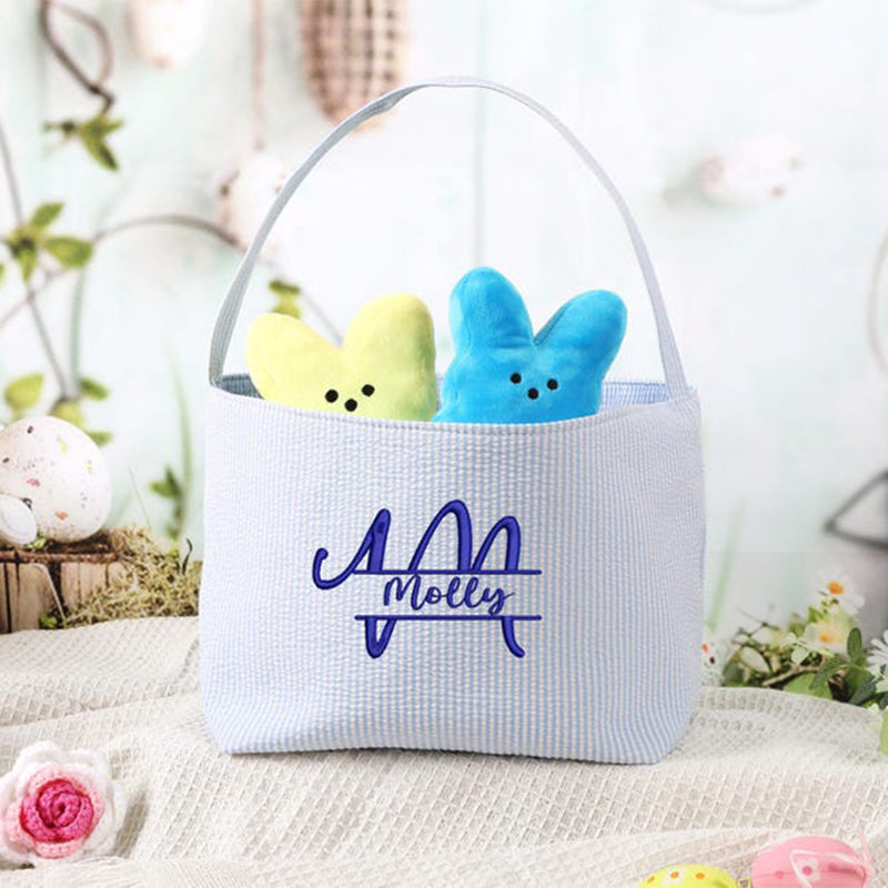 Personalized Easter Basket, Custom Easter Bucket, Seersucker Easter Tote