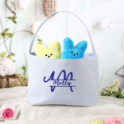 Personalized Easter Basket, Custom Easter Bucket, Seersucker Easter Tote