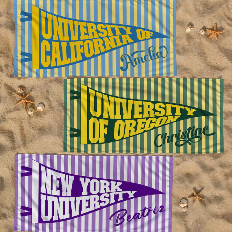 Personalized College Pennant Beach Towel, School Banner School Spirit Beach Towel