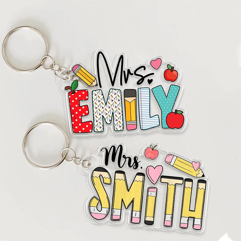 Personalized Teacher Appreciation Gifts, Custom Pencil Alphabet Teacher Keychain