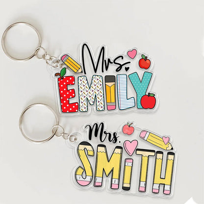 Personalized Teacher Appreciation Gifts, Custom Pencil Alphabet Teacher Keychain