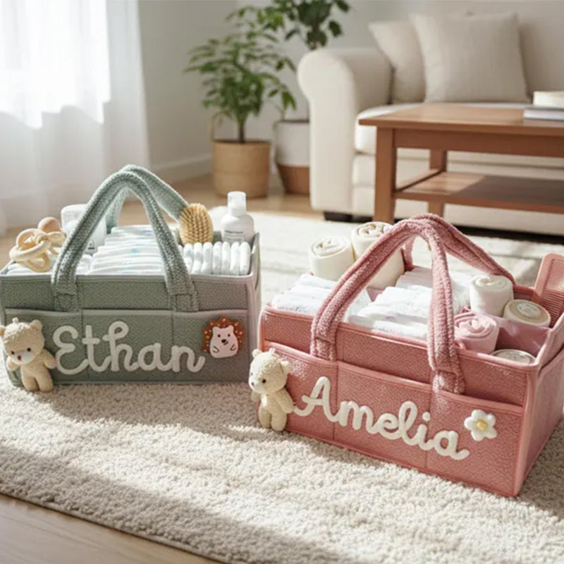 Personalized Knit Diaper Caddy Organizer
