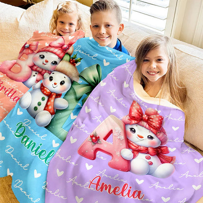 Personalized Santa Hat Snowman Initial Blanket