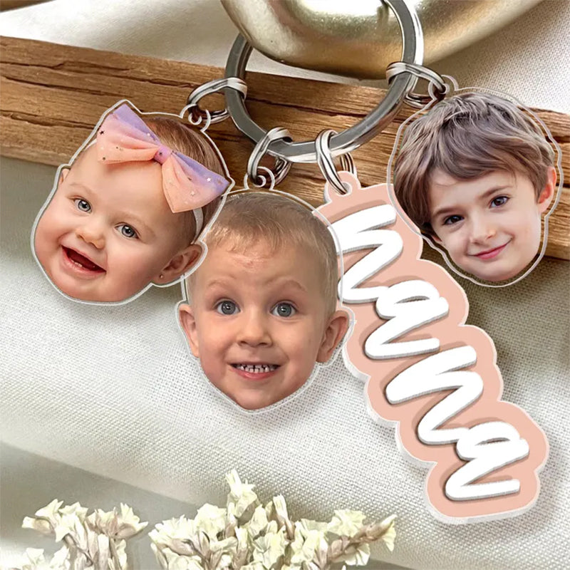 Custom Grandma Keychain With Kids Face Charm