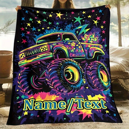 Creative Off-Road Truck Pattern Text Fleece Printed Blanket