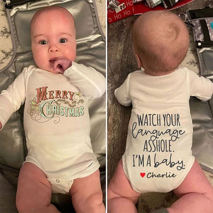 Merry Christmas Unisex Baby Outfit, Ugly Christmas Baby Outfit