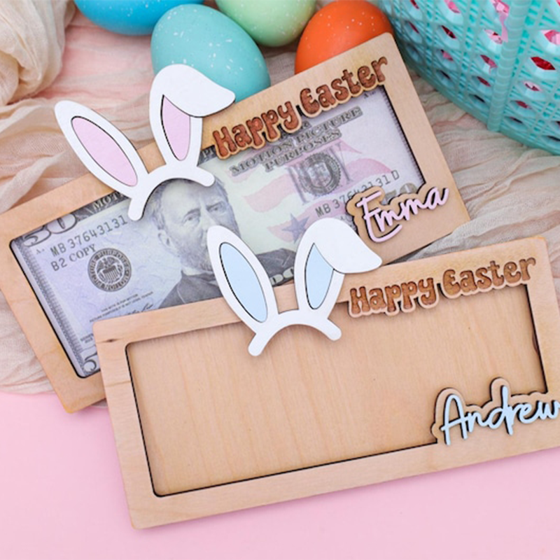 Personalized Easter Bunny Money Holder: Engraved Cash Gift Tag